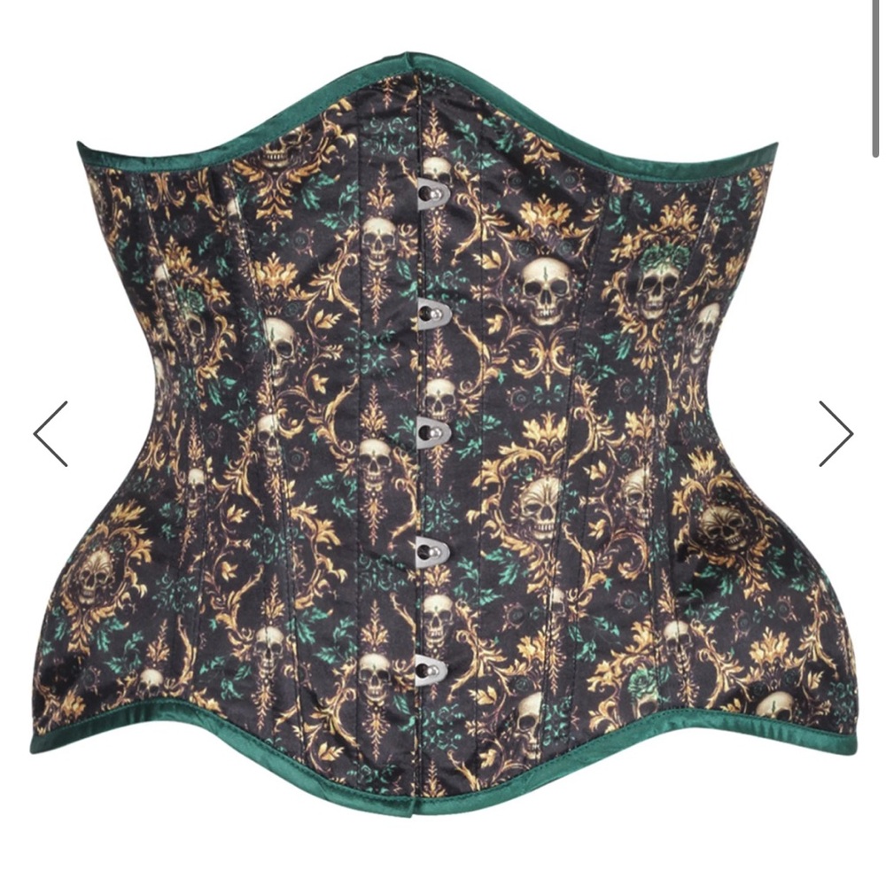 Gothic Skull Print Corset - Black and Green
